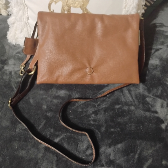 J Jill Do-It-All Crossbody Brown Padded Leather Foldover Purse - Picture 15 of 16